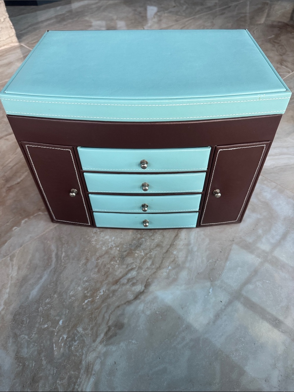 Faux Leather Jewelry Storage Box with Multiple Drawers